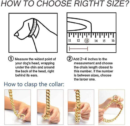 ESTIMATED SHIPPING TIMES: 24-31 days HOW TO CHOOSE THE RIGHT SIZE: Measure the length of your fur kiddo's neck before ordering. Measure the widest point around your fur kiddo’s head, and add 2-4 inches to the initial collar length for adjustment. Chain Wi